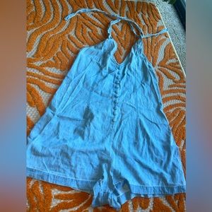 Denim Halter Romper w/ Buttons